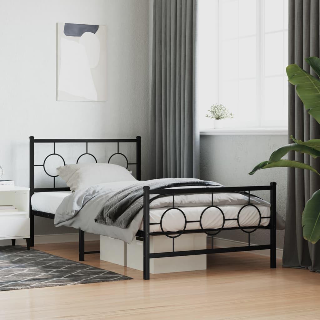 Metal Bed Frame with Footboard Queen Size Platform Bed Frame Black 39.4'x78.7' Sturdy Steel Construction Underbed Storage Space for Bedroom Furniture