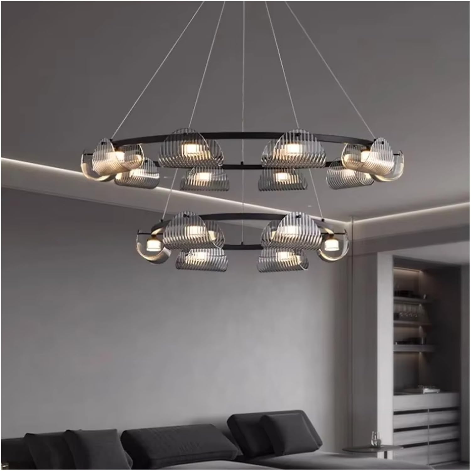 Black Led Pendant Lights Luxury Dining Room Gray Glass Chandelier Indoor Lighting Suspend Lamp Luminarias,Household