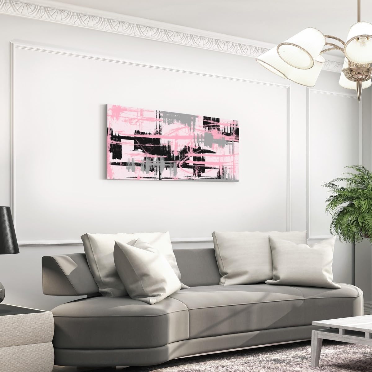 Feelyou Pink Black Grey Framed Canvas Wall Art for Living Room Modern Stripes Wall Decor 29'x58' Abstract Office Canvas Painting Abstract Pictures Artwork for Room Posters Art Modern