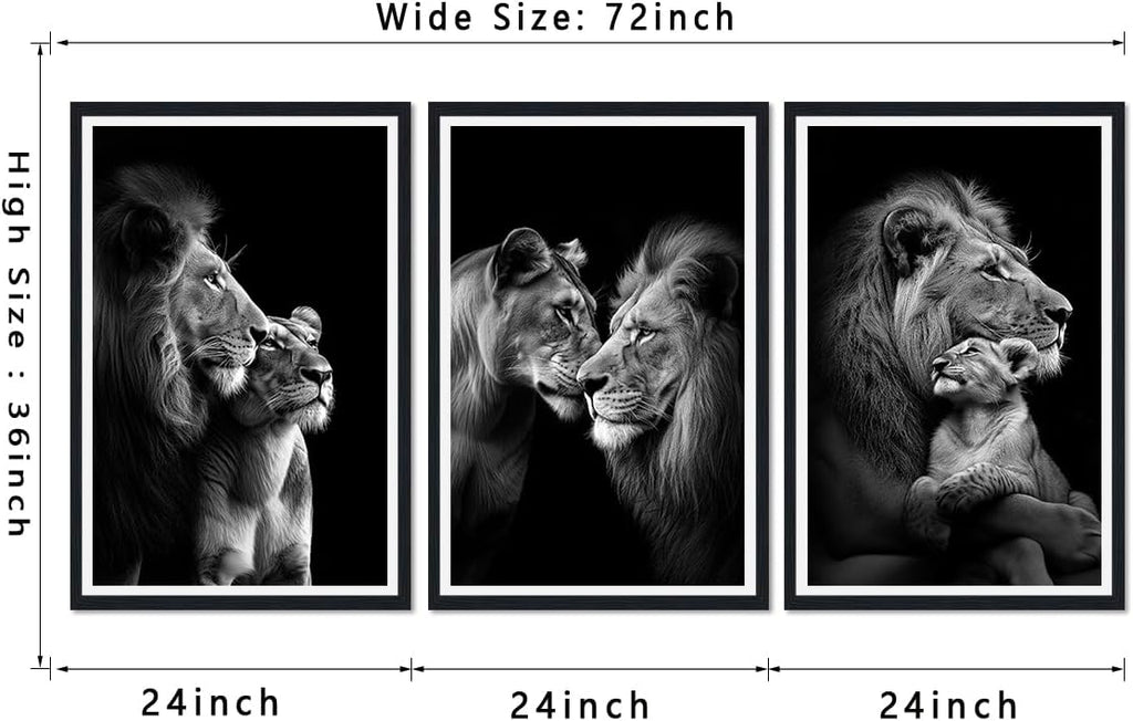 African Lion Framed Canvas Wall Art Set of 3 Lion and Lioness Hug Wall Decor for Country Apartment Living Room Office Nursery Modern Wildlife Animal Artwork Decoration Easy to Hand 24x36inchx3pcs