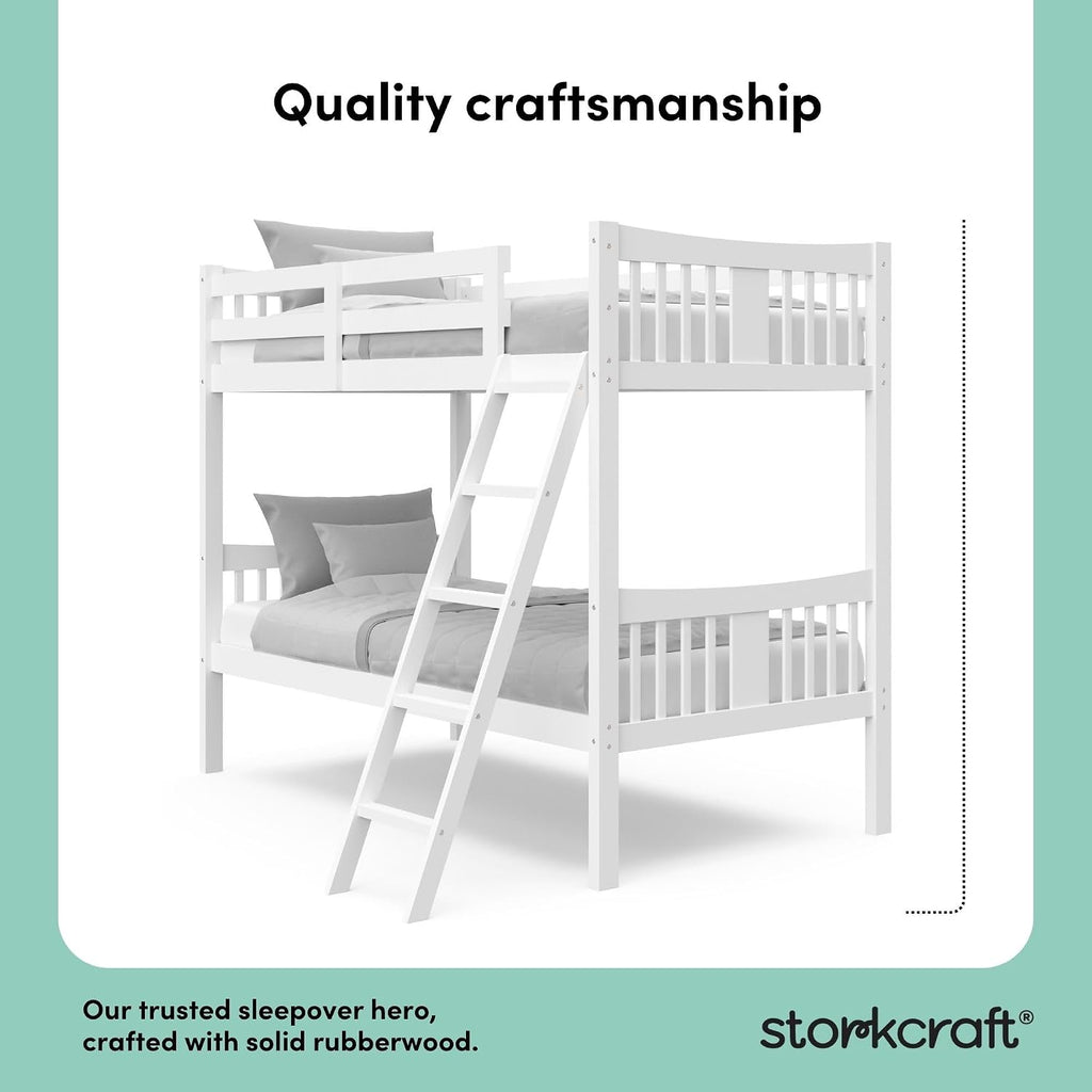 Storkcraft Caribou Bunk Bed Twin Over Twin Bunk Bed (White) - GREENGUARD Gold Certified, Twin Bunk Beds for Kids, Converts to 2 Individual Twin Beds, Bunk Beds for Kids