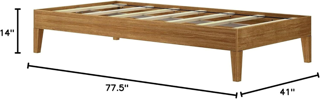 Plank+Beam Solid Wood Platform Bed Frame, Strong Wood Slat Support, No Box Spring Needed, Easy Assembly, Pecan, Twin