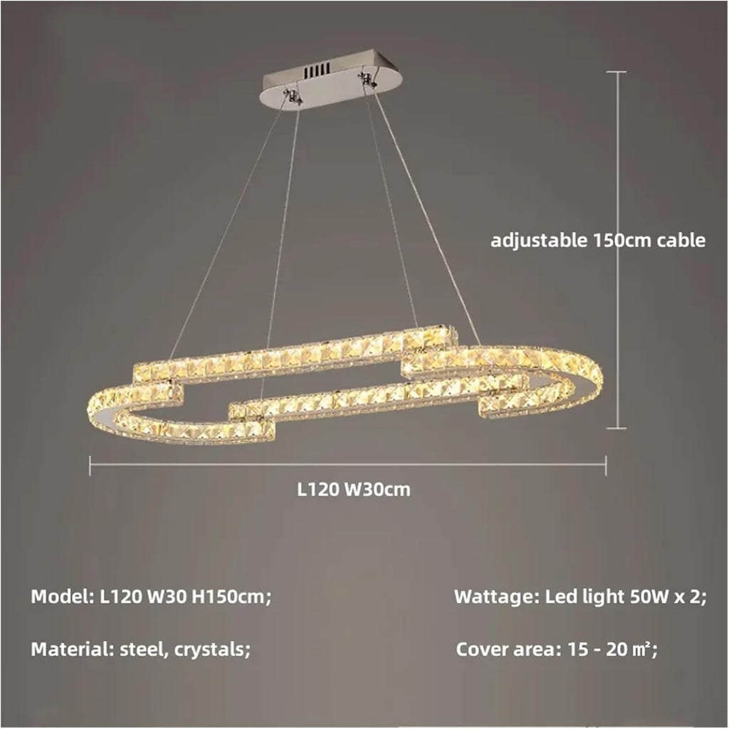 Modern Chandelier, Modern Lustre Crystals Led Pendant Lights Luxury Foyer Hanging Chandelier Light Home Steel Circle Luminarias Lamp Fixtures(Oval L120cm,Warm Light)