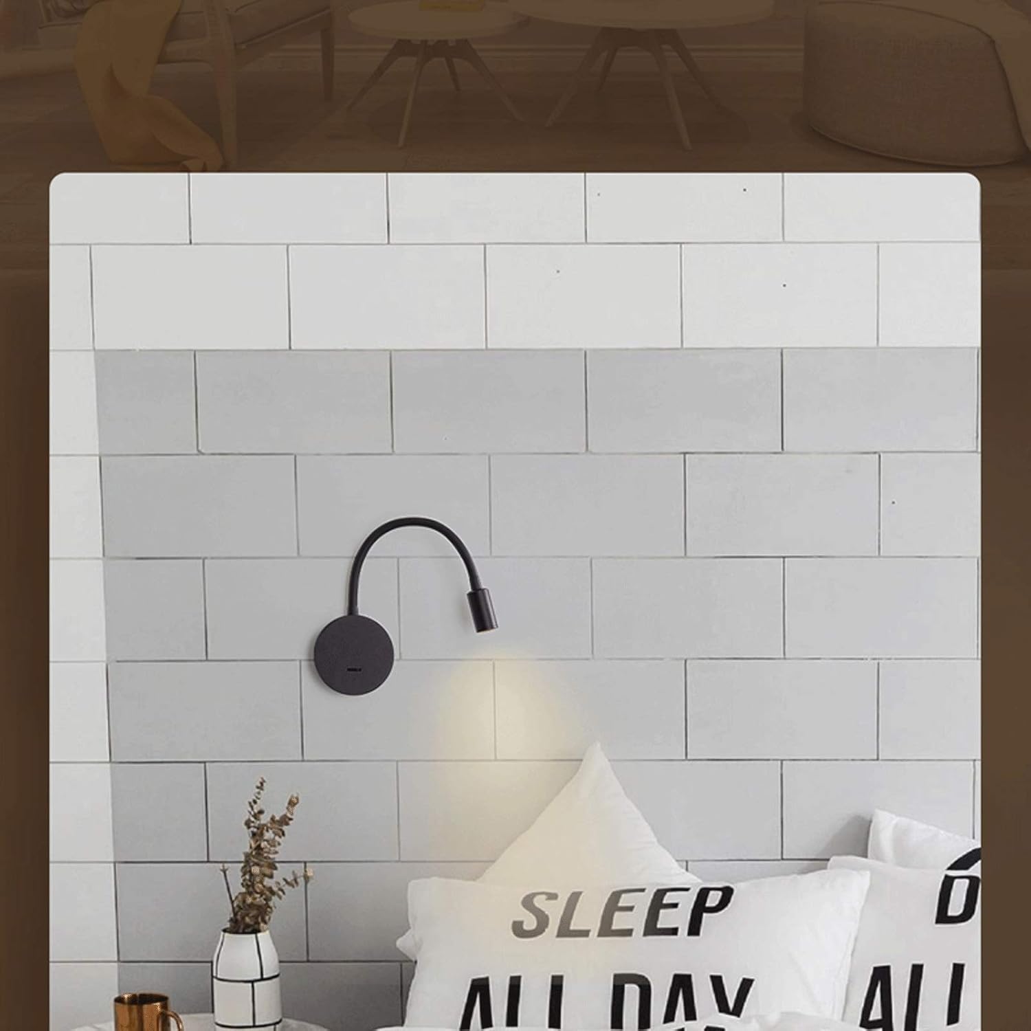 Wall Lamp Headboard Reading Lamp, Dimmable Bedside LED Book Light for Reading in Bed, No Drilling No Damage to Wall, Minimalist Flexible Gooseneck Spotlight Task Light With USB Charger Wall Light ( Co
