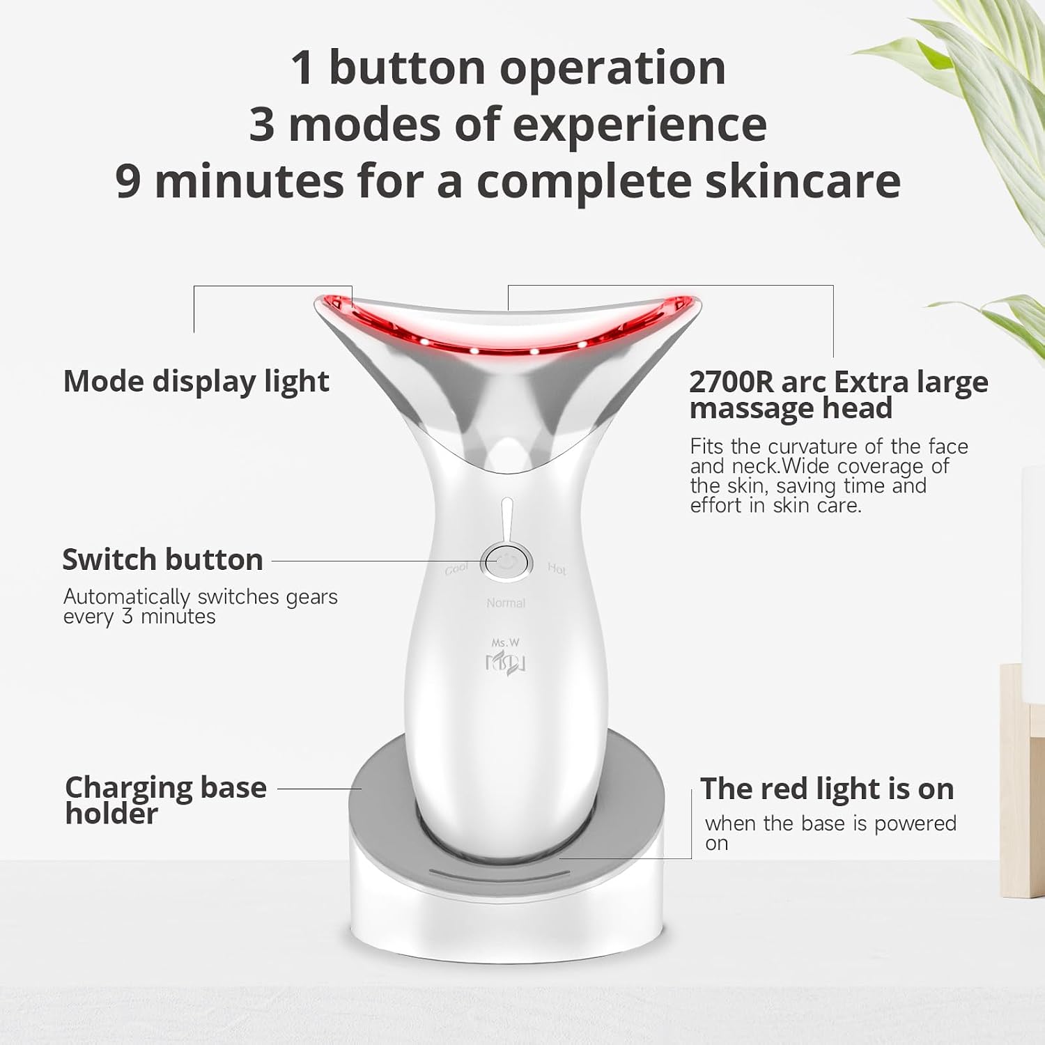 Ms.W Red Light Neck Face Massager, Facial Massager with Hot & Cold Modes for Skin Care, Vibration for Skin Tightening and Rejuvenation