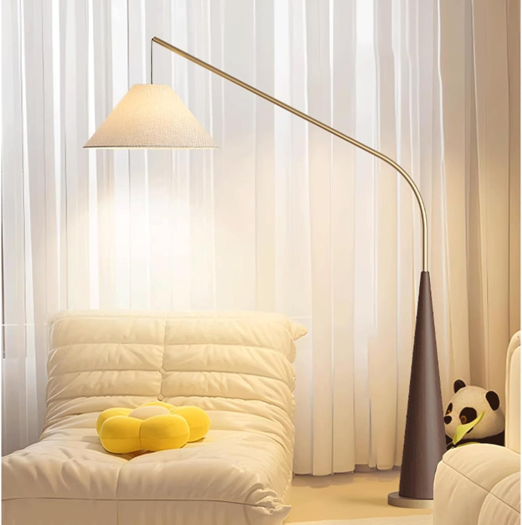 Mid Century Modern Arc Floor Lamp - Tall Standing Light with Fabric Shade for Living Room, Bedroom, Office - Stylish Arched Reading Light in Walnut Finish (Walnut)