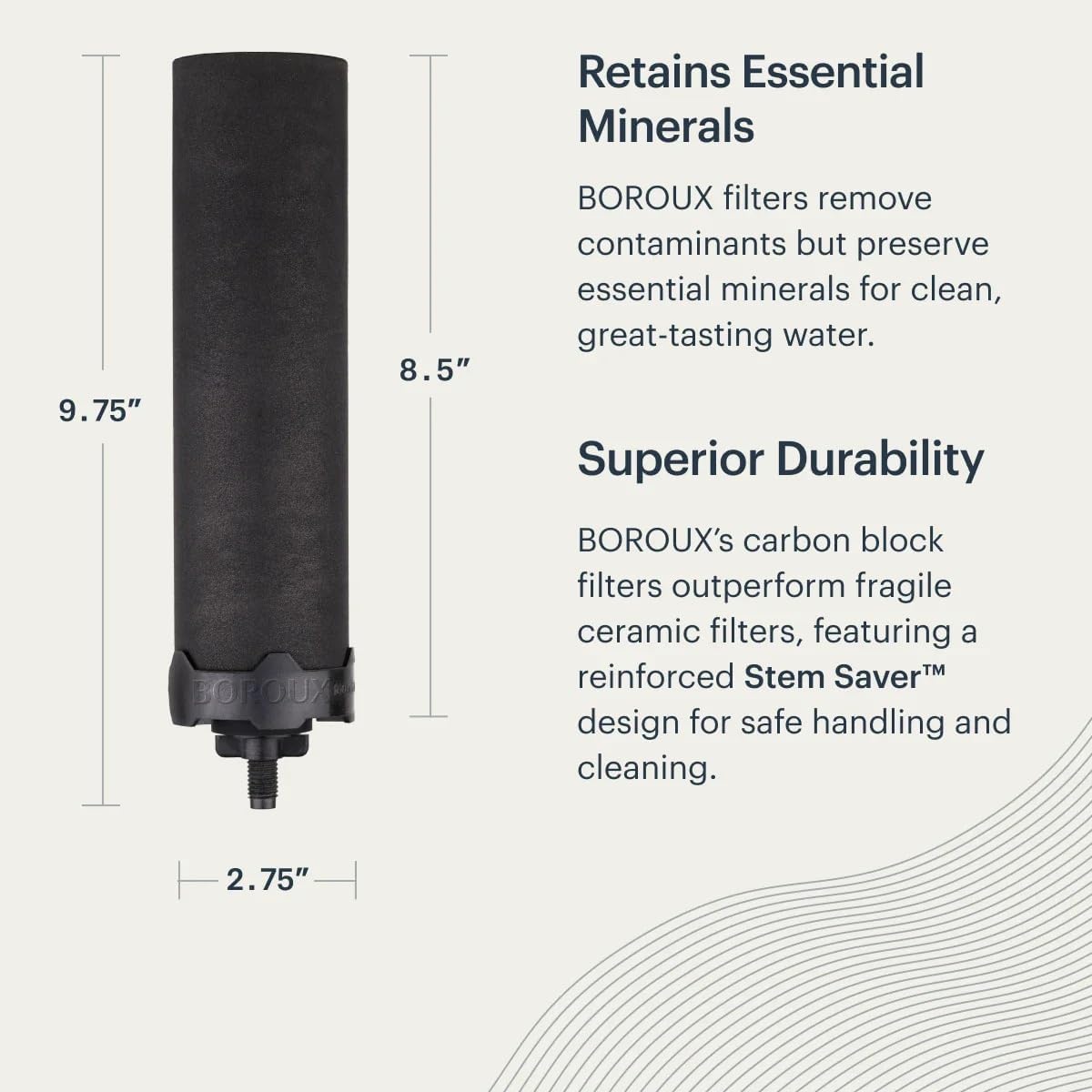 Boroux Foundation Black Replacement Water Filter - Replacement For Berkey BB9-2 and Gravity-Fed Water Filter Systems