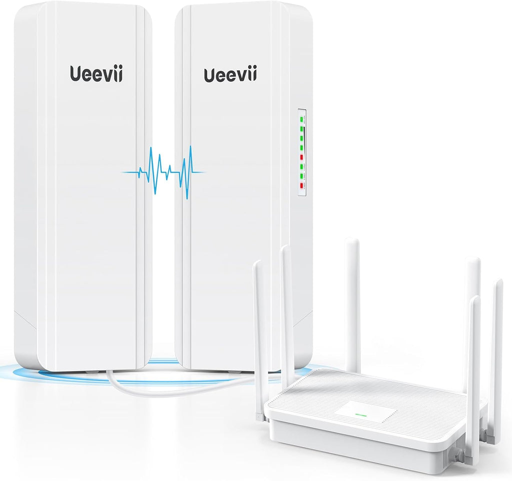UeeVii Dual-Band Wireless Bridge Router Kit | 2.4G 5.8G WiFi Bridge | 5KM Point to Point Wireless Bridge Outdoor Network for Starlink Extender for Barn/Shop | IP65 Weatherproof | Plug & Play