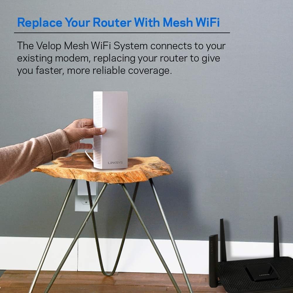 Linksys WHW0203 Velop Home Mesh Wi-Fi System Bundle (Dual/Tri-Band Combo) - Wi-Fi Router/Wi-Fi Extender for Whole-Home Mesh Network (3-Pack, White)