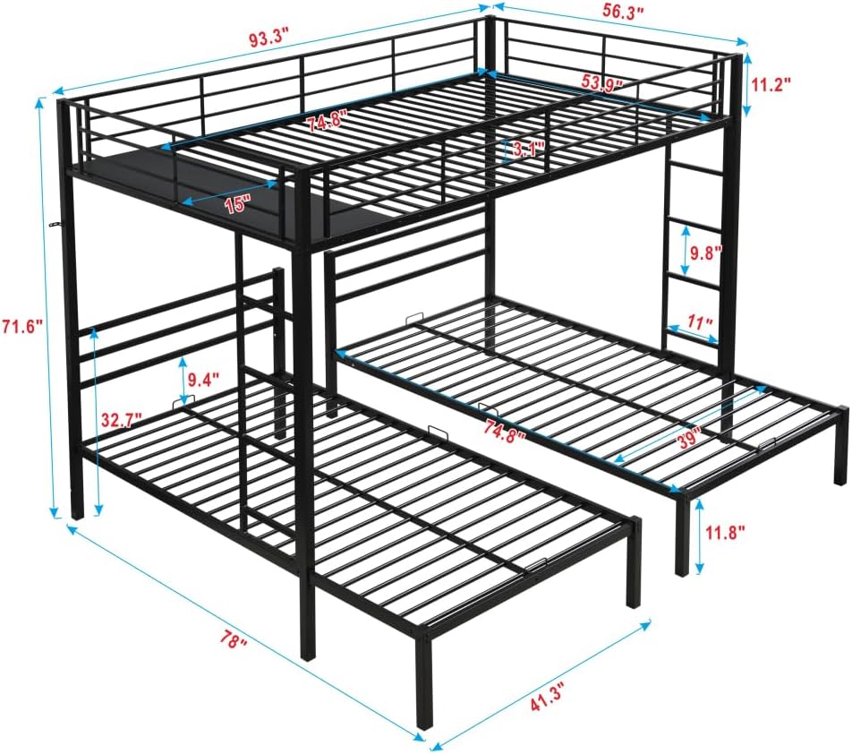 BUNK Bed Pink Twin Over Twin (Black + Metal-8)