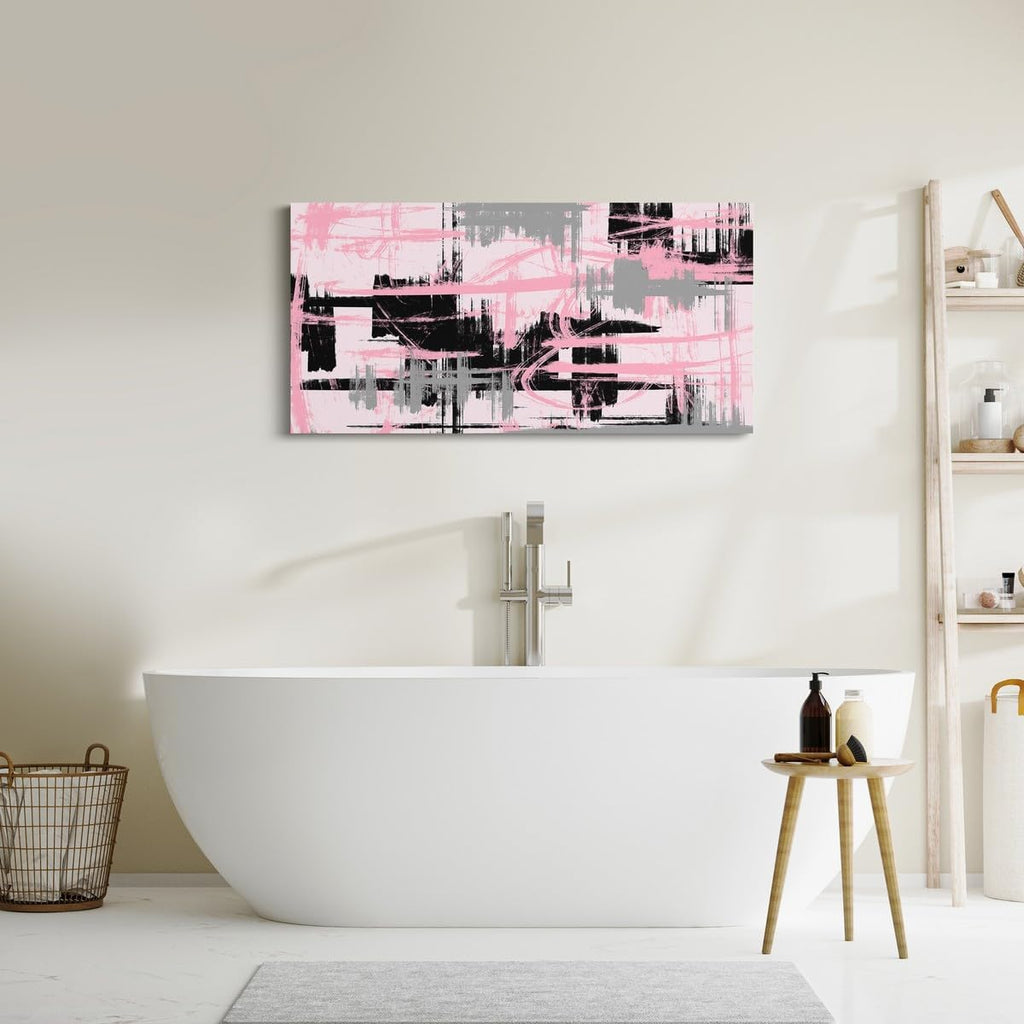 Feelyou Pink Black Grey Framed Canvas Wall Art for Living Room Modern Stripes Wall Decor 29'x58' Abstract Office Canvas Painting Abstract Pictures Artwork for Room Posters Art Modern