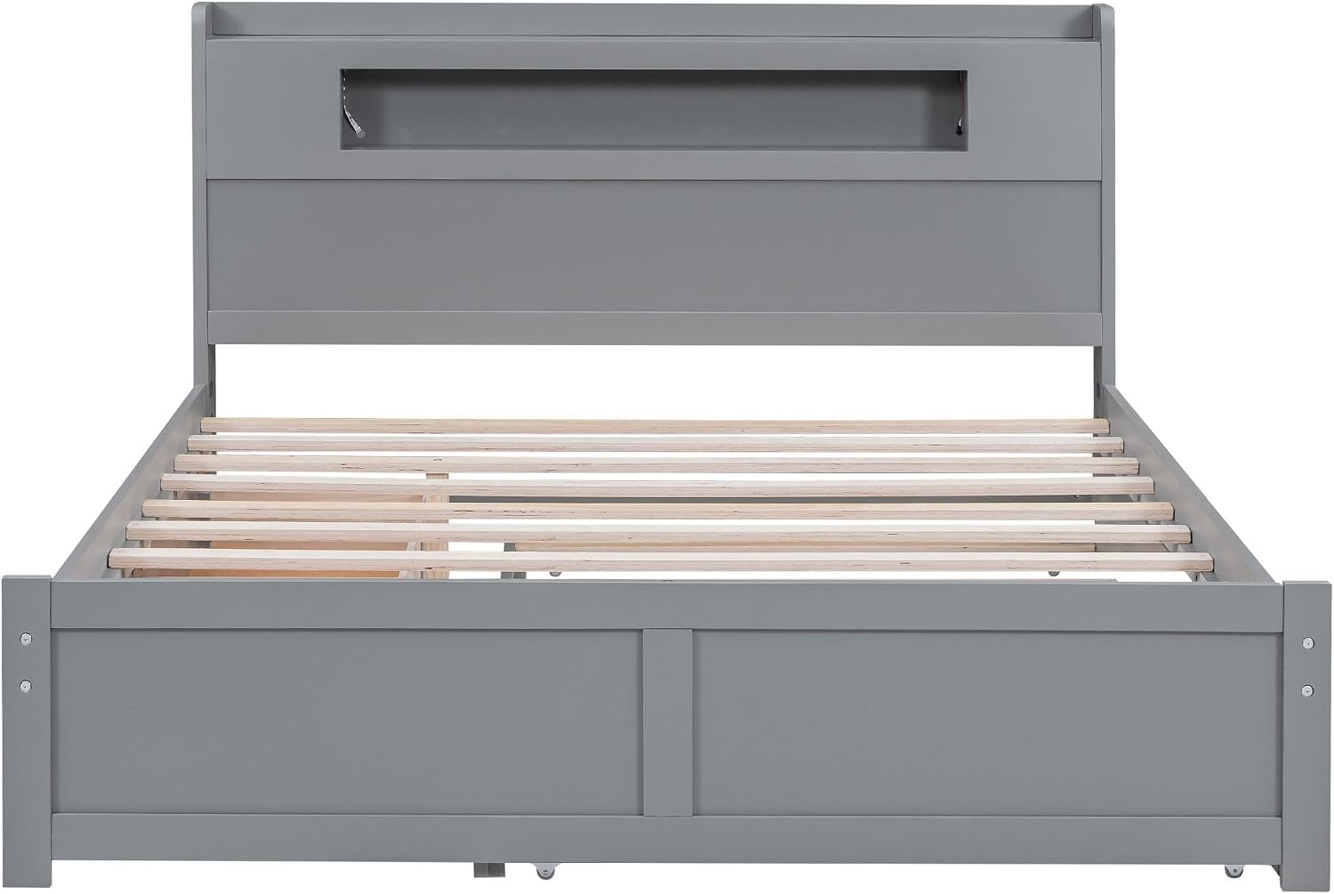 Merax Queen Size Platform Bed Frame with 2 Drawers and Twin Size Trundle, Gray Queen Bed Frame with Headboard, No Box Spring Needed