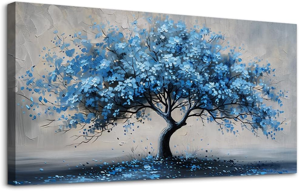 KELIYUAN Large Wall Art For Living Room Canvas Wall Decor For Office Bedroom Room Decorations Abstract Paintings Blue Tree Pictures Artwork Ready To Hang Guesthouse Mural Aesthetic Decor 30x60 In