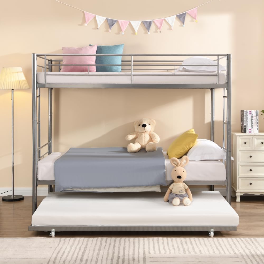 BUNK Bed Pink Twin Over Twin (Silver + Metal)