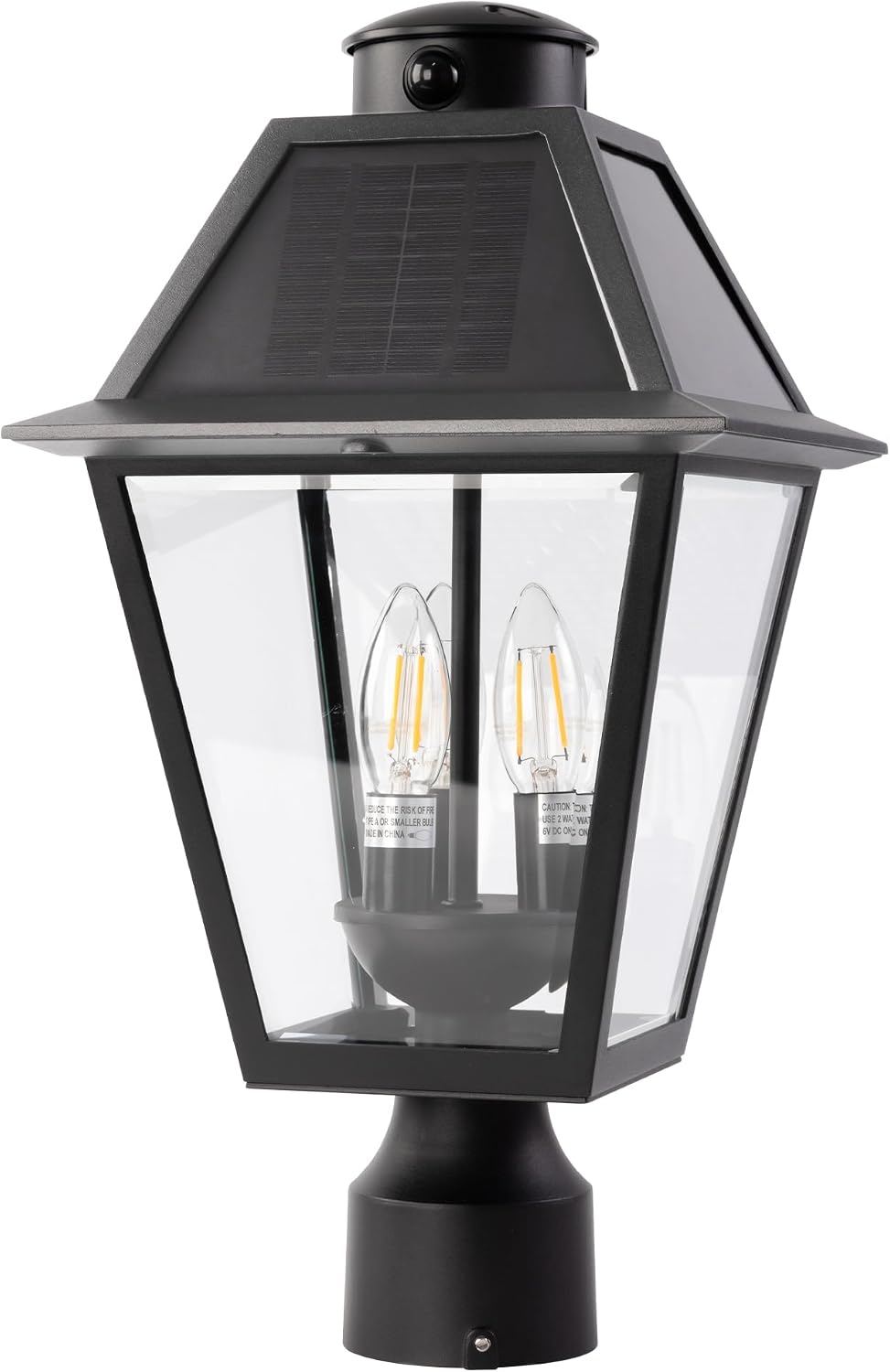 LUTEC Outdoor Solar Lamp Post Light with Motion Sensor, 400 Lumen Dusk to Dawn Waterproof Pole Light Head with Three Modes, Exterior Black Solar Powered Fence Post Light Fixtures for Outside