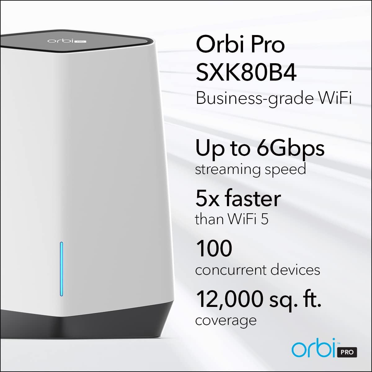NETGEAR Orbi Pro WiFi 6 Tri-Band Mesh System (SXK80B4) | Router + 3 Satellite Extenders for Business or Home | VLAN, QoS | Coverage up to 12,000 sq. ft, 100 Devices | AX6000 802.11 AX (up to 6Gbps)