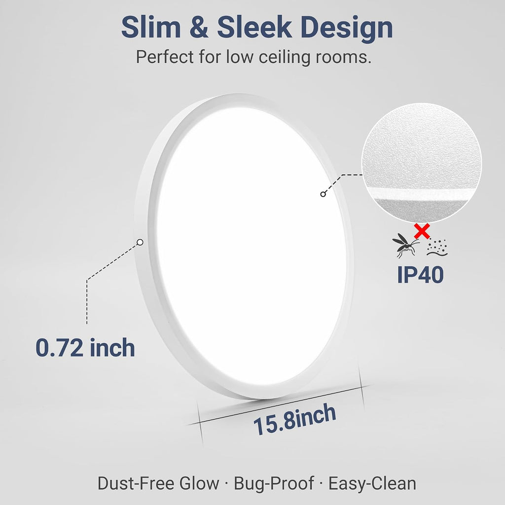 6 Pack 15.8Inch 3520LM LED Flush Mount Ceiling Light, 32W Dimmable & 3000K/4000K/5000K 3CCT Seletable, Round LED Ceiling Light for Bedroom Living Room Kitchen Hallway Office, White