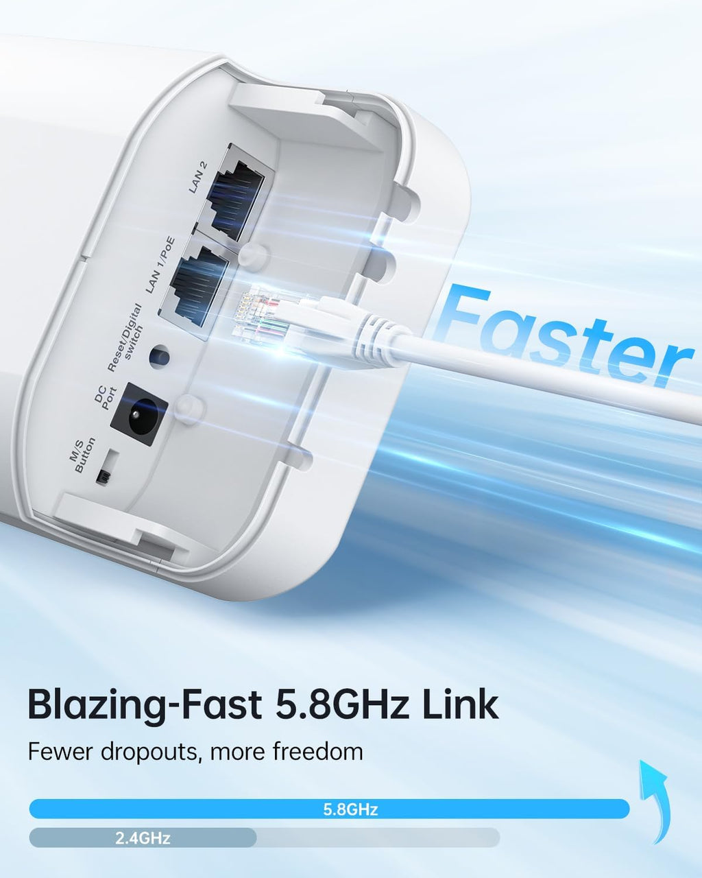 Wireless Bridge Point to Point Outdoor: Ueevii 5.8GHz Dual 100Mbps WiFi Bridge, 2KM Range CPE for Network Extend, PoE Adapter, IP65 Weatherproof, CPE453 for Starlink Garage Barn Shop