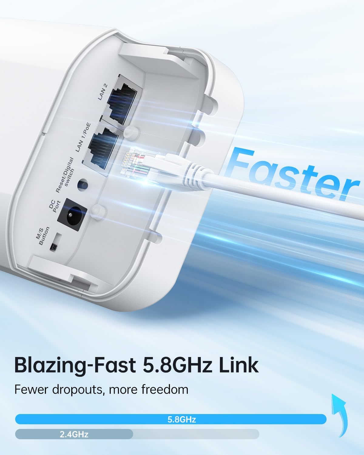 Wireless Bridge Point to Point Outdoor: Ueevii 5.8GHz Dual 100Mbps WiFi Bridge, 2KM Range CPE for Network Extend, PoE Adapter, IP65 Weatherproof, CPE453 for Starlink Garage Barn Shop