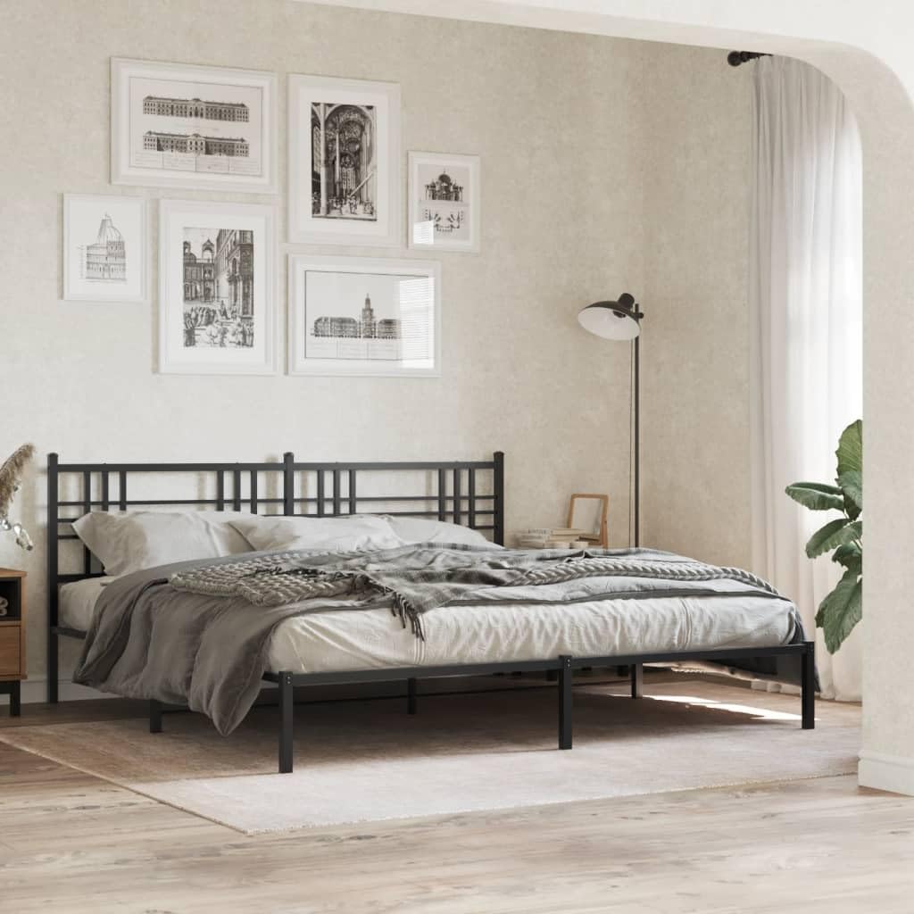 Metal Bed Frame with Headboard Black King Size 76'x79.9' Sturdy Steel Platform Bed Frame with Underbed Storage for Bedroom, Guest Room, Dorm