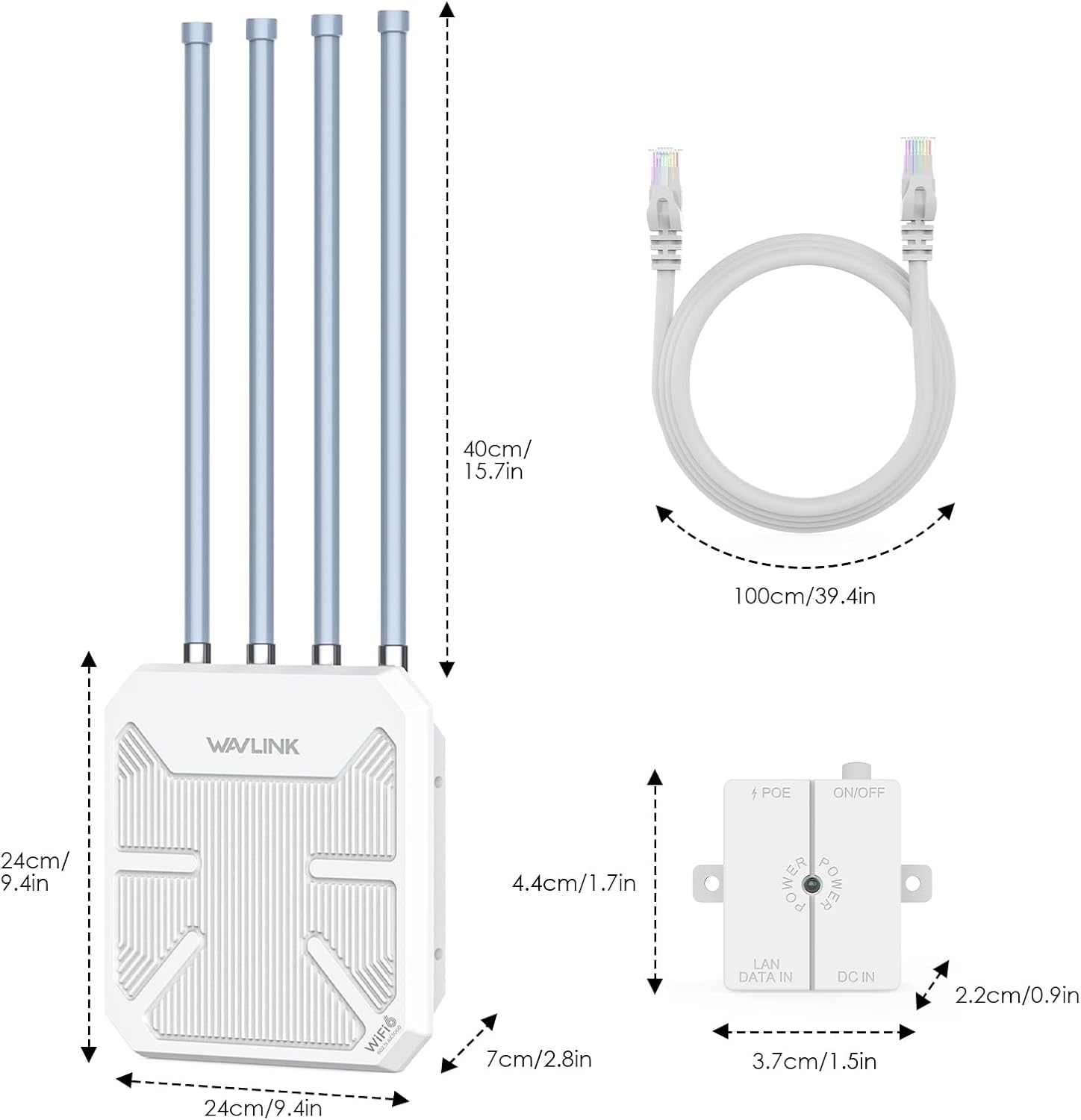 WAVLINK AX3000 Outdoor WiFi 6 Extender Long Range, Outdoor Wireless Access Point, Active PoE, 4x8dBi Antennas,Work with Starlink/Cameras/Router,IP67,Up to 256 Devices for Farm,Yard,RV