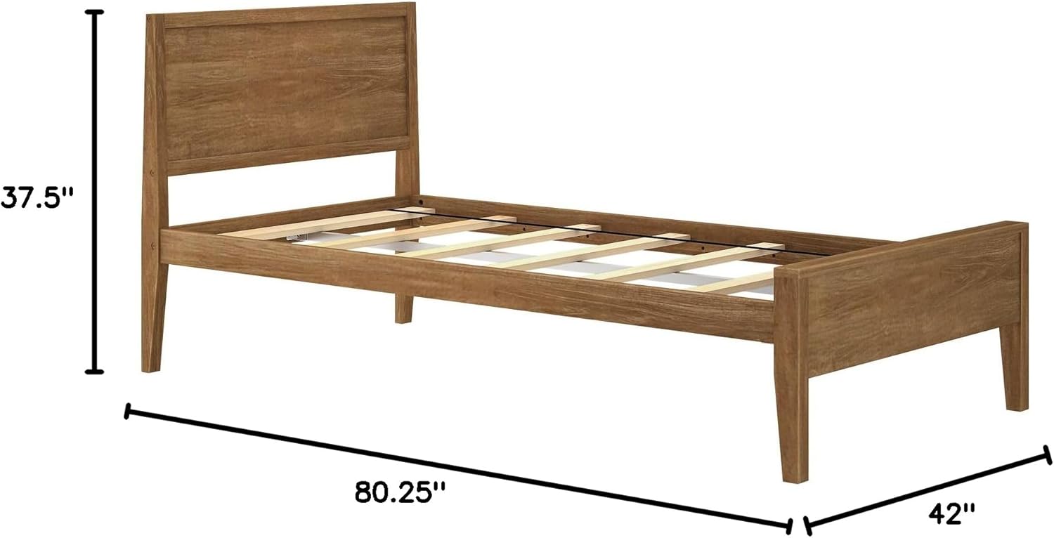 Plank+Beam Solid Wood Twin Bed Frame with Panel Headboard, Modern Twin Platform Bed with Wood Slat Support, No Box Spring Needed, Pecan