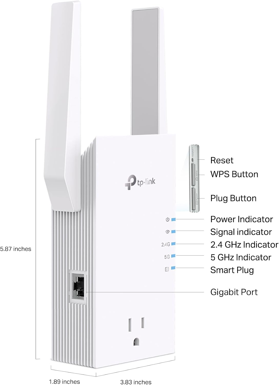 TP-Link RE765X AX3000 WiFi 6 Range Extender w/Smart Plug Integrated Passthrough | Dual-Band Wireless Repeater w/Ethernet Port | Up to 2400 Sq. Ft., 64 Devices | EasyMesh Compatible | App Setup