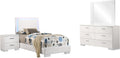 Benjara Sok 4pc Twin Size Bedroom Set- Modern White/LED Upholstered Headboard