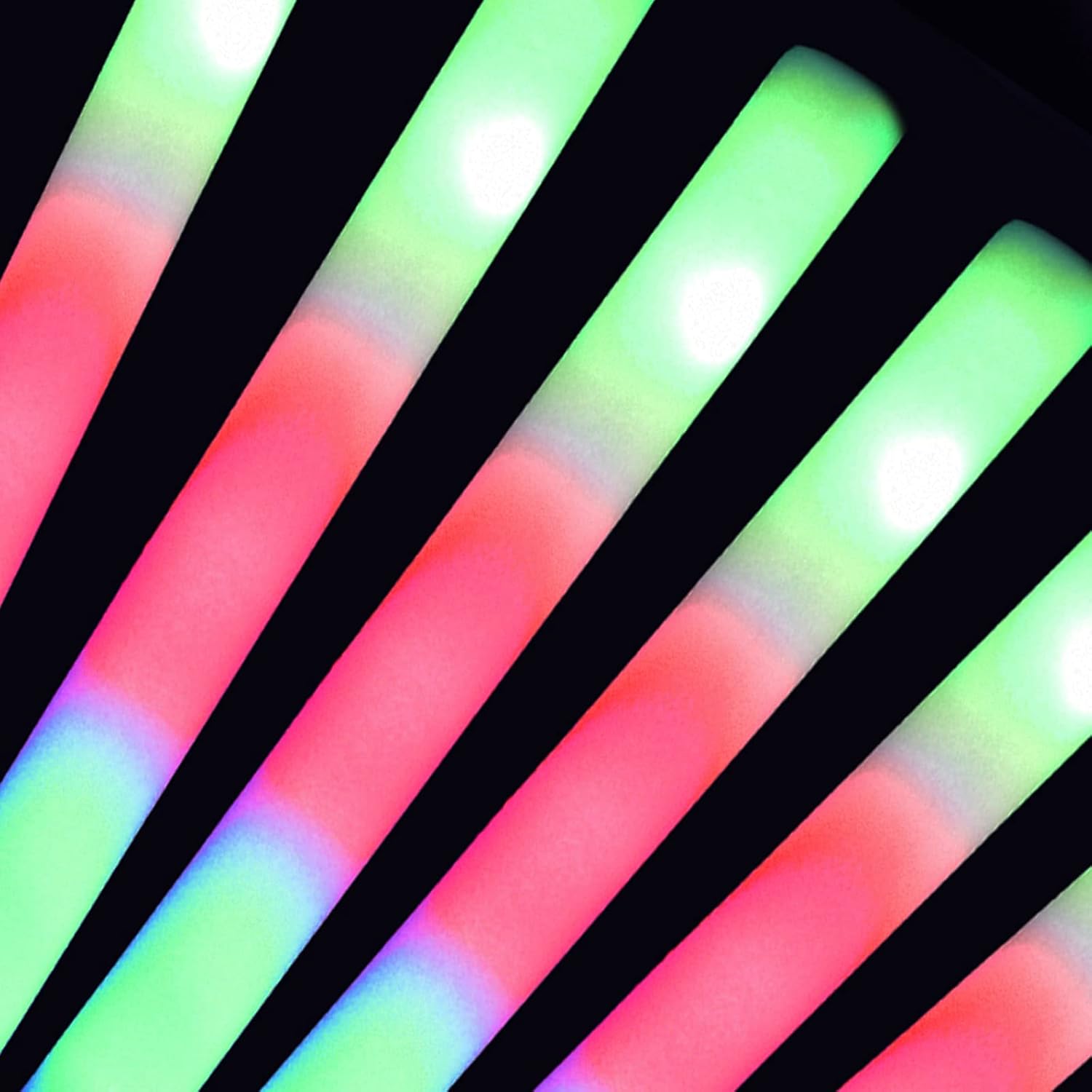 150 LED Foam Light Sticks - Batons & Wands for Wedding, Birthdays, Concerts & Festivals - 3 Color Lighting Modes - Batteries Included