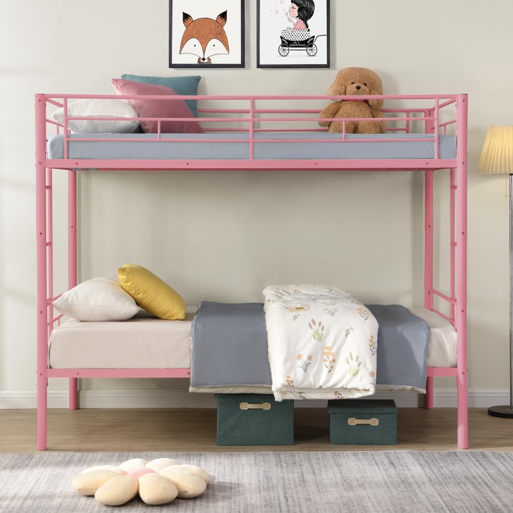 BUNK Bed Pink Twin Over Twin (Pink + Metal)