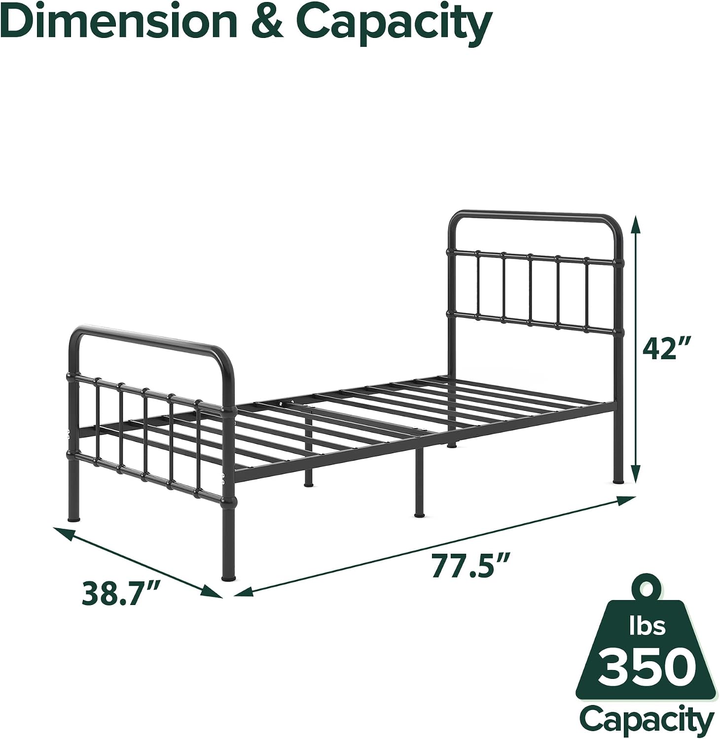 Zinus Florence Metal Platform Bed Frame, Mattress Foundation, No Box Spring Needed, Easy Assembly, Black, Twin