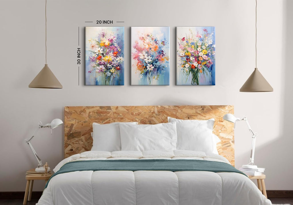 Colorful Flower Pictures Wall Decor Nature Wildflower Canvas Art for Bedroom Abstract Botanical Floral Oil Painting Prints Artwork Daisy Poppy Bouquet Poster Living Room Home Decorations 20x30' 3 Pcs
