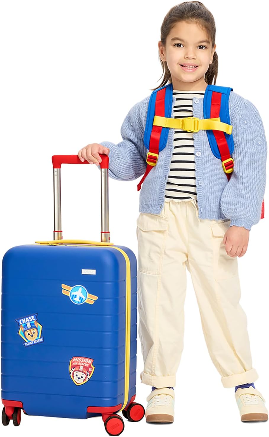 Away PAW Patrol Kids Carry On Luggage, Lightweight Rolling Suitcase for Children, TSA-Approved, Spinner Wheels, Travel Suitcase for Toddlers & Kids, Chase Badge Blue