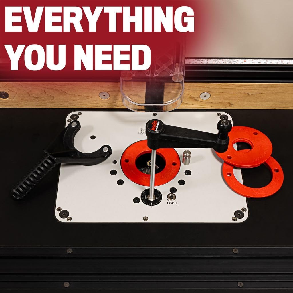 JessEm Rout-R-Lift 3.5XT Router Lift System – Heavy-Duty Aluminum with Phenolic Top Plate – Precision Height Adjustment – Easy Installation with Twist Lock Inserts and Above-The-Table Bit Changes