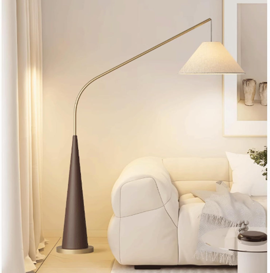 Mid Century Modern Arc Floor Lamp - Tall Standing Light with Fabric Shade for Living Room, Bedroom, Office - Stylish Arched Reading Light in Walnut Finish (Walnut)