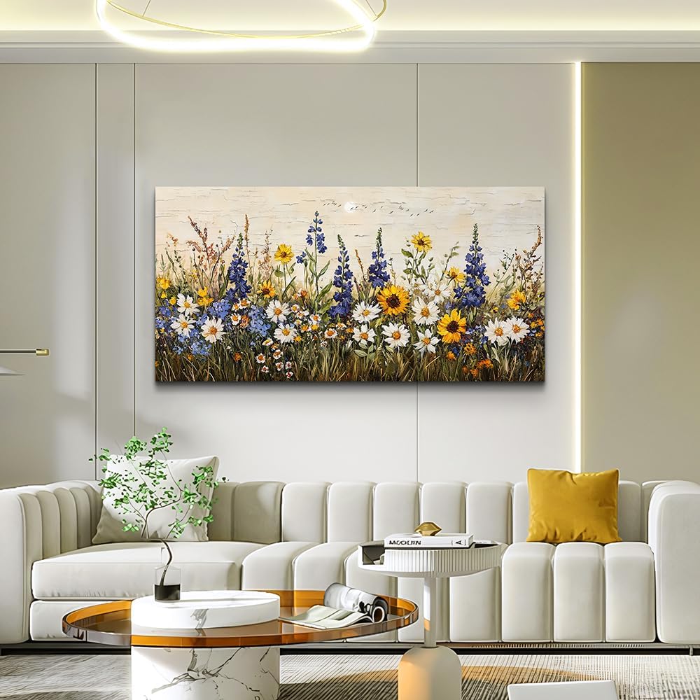 ERQINHUA Farmhouse Wall Decor For Living Room Large Canvas Wall Art For Bedroom Office Decorations Boho Wall Paintings Flowers Watercolour Pictures Printing Artwork Ready To Hang Home Decor 30'X60'