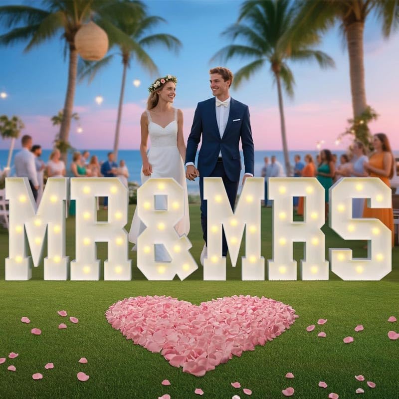 3FT MR&MRS White Letter Lights 6Pcs Set, Large Shiny Warm Light Signs, Romantic Decor for Wedding, Proposal, Confession, Surprise Party & Anniversary Celebration