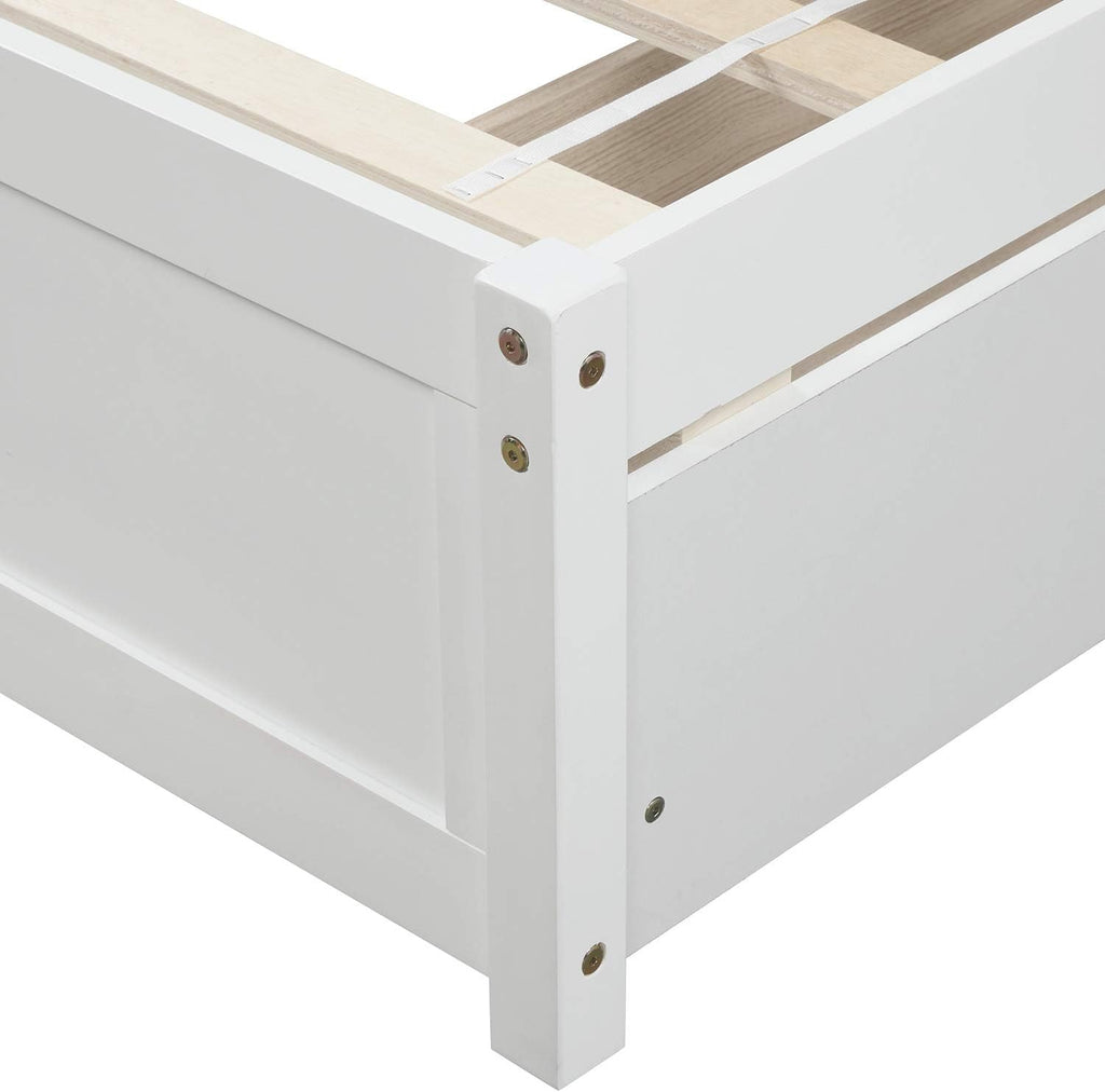 Twin Size Bed with Storage Drawers, Wooden Twin Platform Bed with Slat Support, Solid Wood Bed Frame for Kids Teens Adults (White)