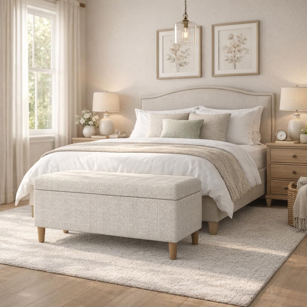 HomePop Malmo Decorative Storage Bench -Cream Chevron Woven