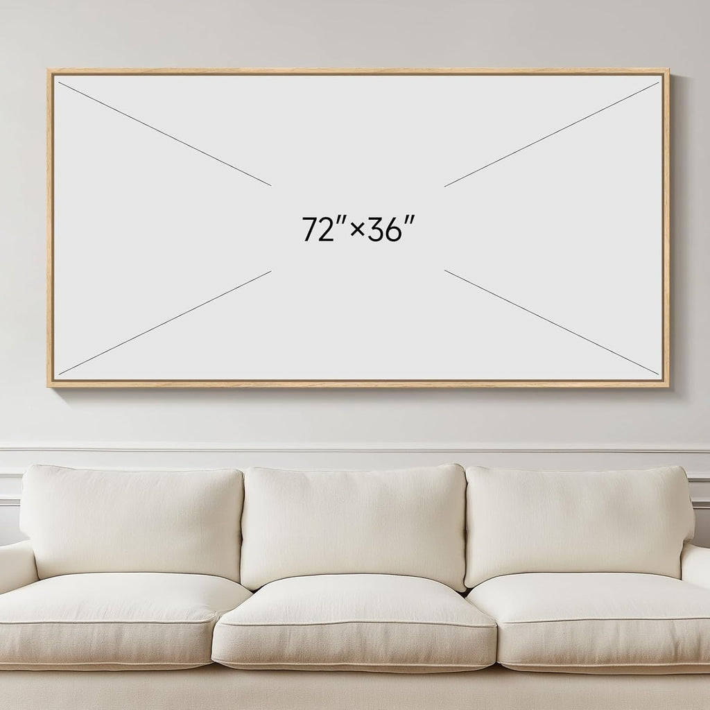 Oversized Framed Abstract Horizontal Wall Art for Living Room, Modern Neutral Black Beige Canvas Artwork for Walls, Extra Large Mid Century Paintings Print for Hallway Dining Room Wall Decor, 72x36 In