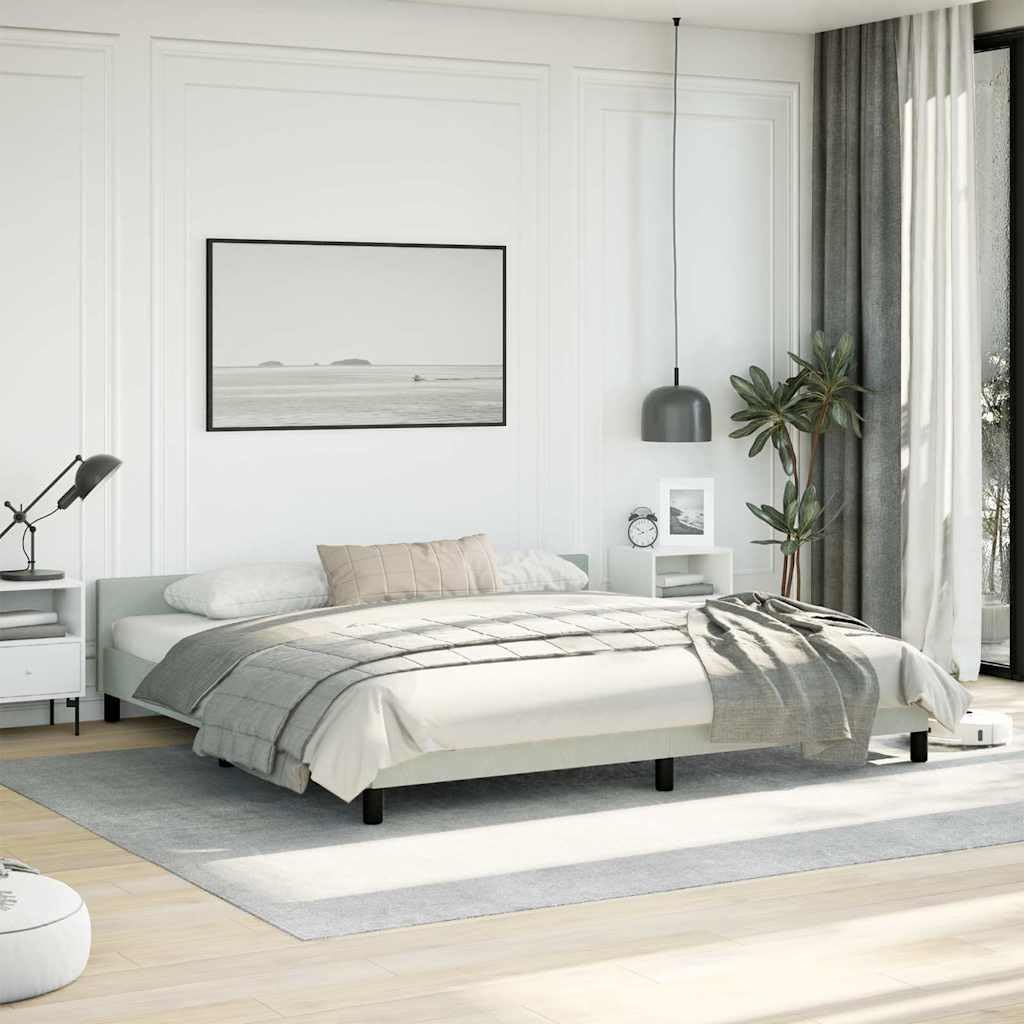 King Size Bed Frame with Headboard Light Grey Velvet Upholstered Platform Bed Frame Modern Minimalist Design Sturdy Engineered Wood Structure for Bedroom