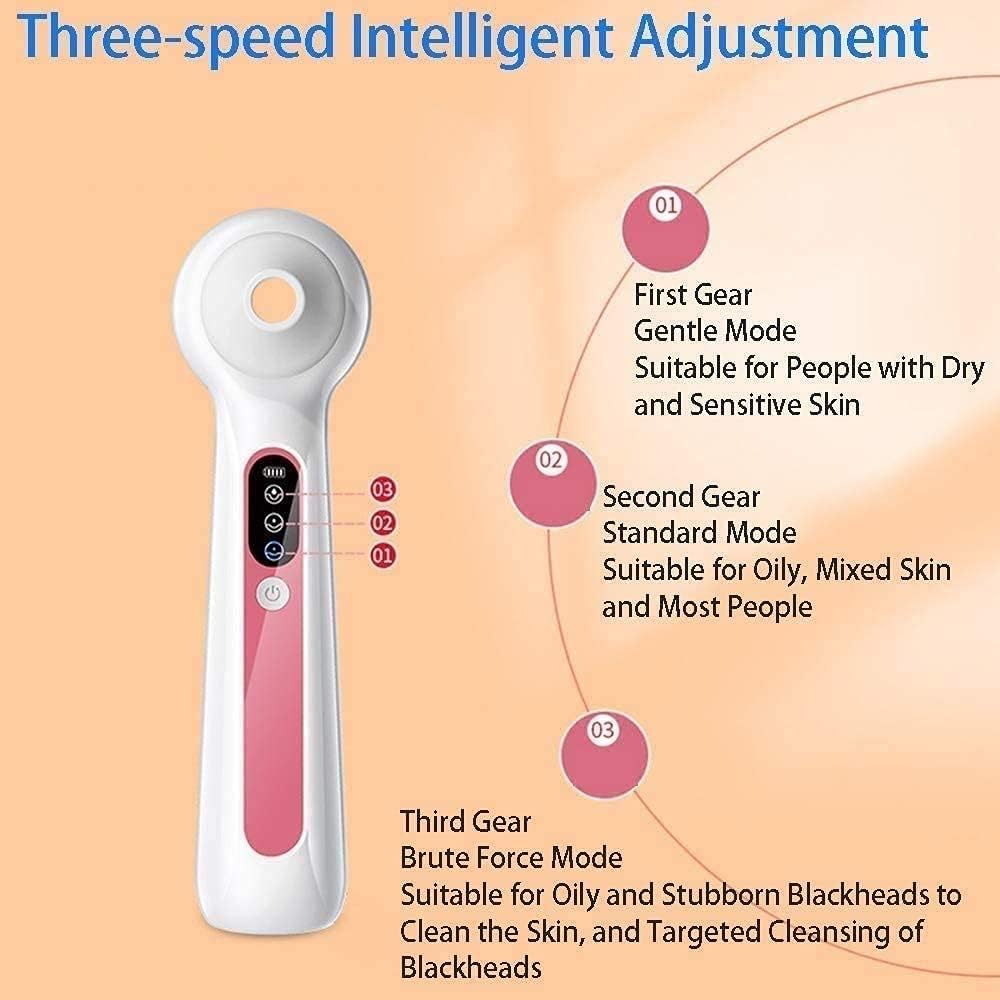 Blackhead Remover Pore Vacuum, Electric Facial Pore Cleaner Acne Comedone Removal USB Rechargeable Blackhead Extractor Tool with 3 Heads and Blackhead Remover Kit Suction，Safe, effective, painless, po