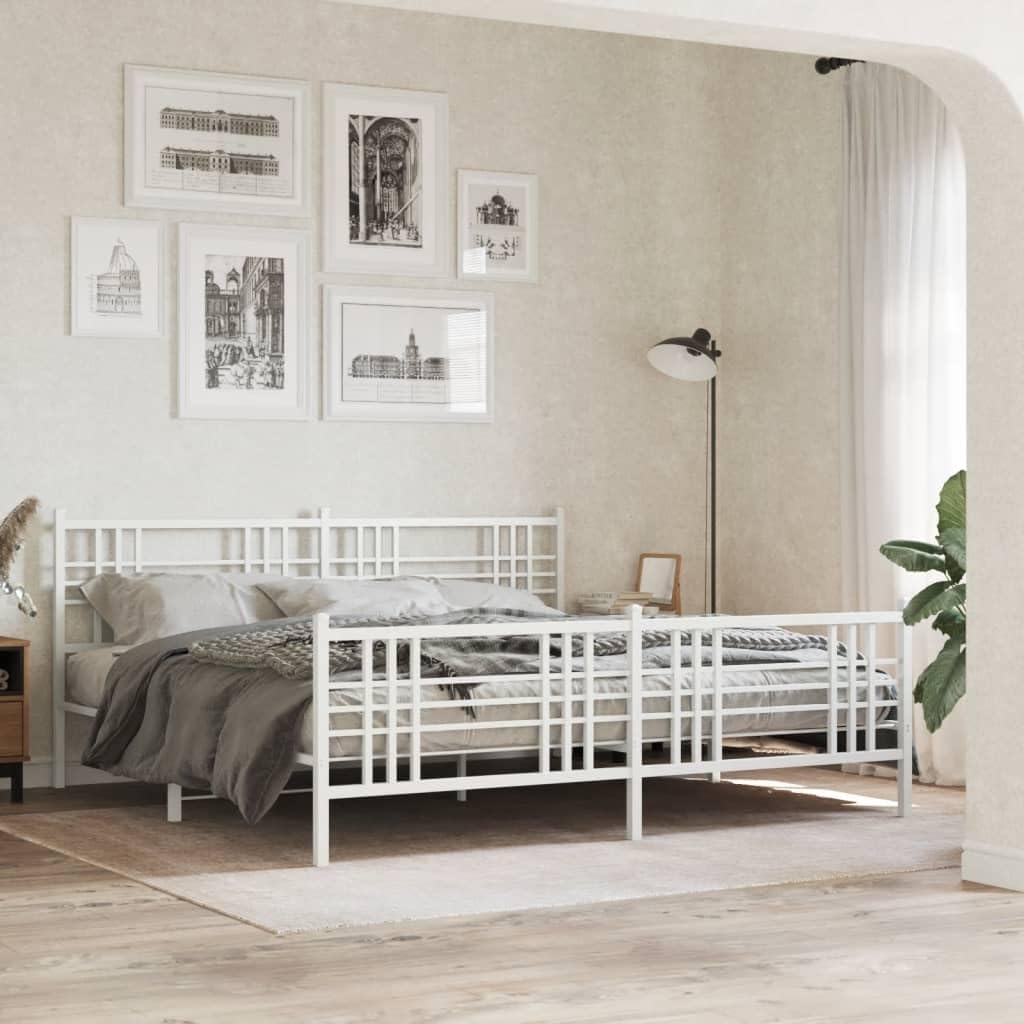 White Steel Double Bed Frame Rectangular Heavy-Duty Metal Platform with Breathable Design, Sturdy Construction and Versatile Style, 78.0 in x 81.5 in x 35.4 in Dimensions
