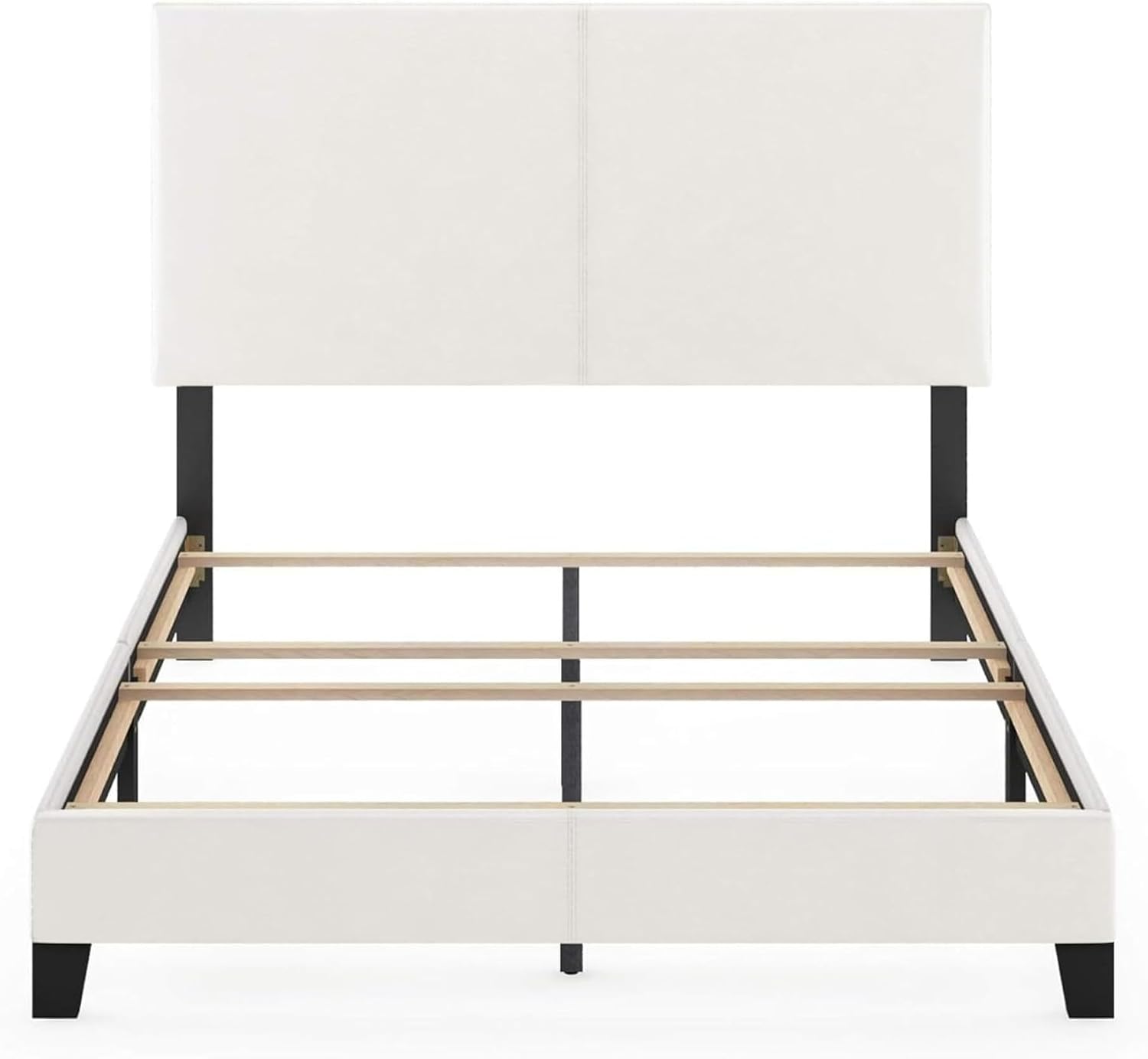 Upholstered Bed Frame Full Size, Modern Platform Bed with PU Leather Headboard & Wood Slat Support, Easy Assembly, Sturdy Bedroom Furniture (White)