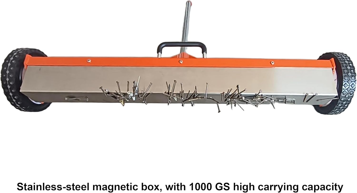 Zeluga 10-494 30 inch Rolling Magnetic Sweeper with Wheels, Powerful Magnets Box with Quick Release Handle, Orange