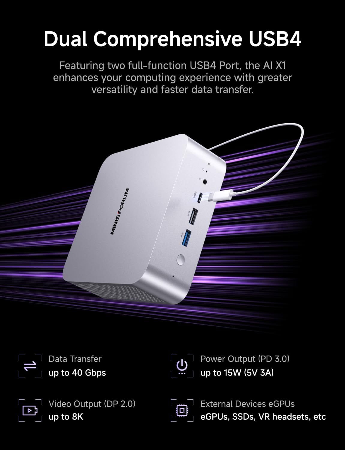 MINISFORUM X1-255 Mini PC AMD Ryzen 7 255(8C/16T) 32GB DDR5 1TB SSD Desktop Computer, HDMI2.1|DP2.0|2xUSB4 Video Output, 1x Oculink Port, 2.5G RJ45 Port/WiFi7/BT5.4, AMD Radeon Graphics Micro PC