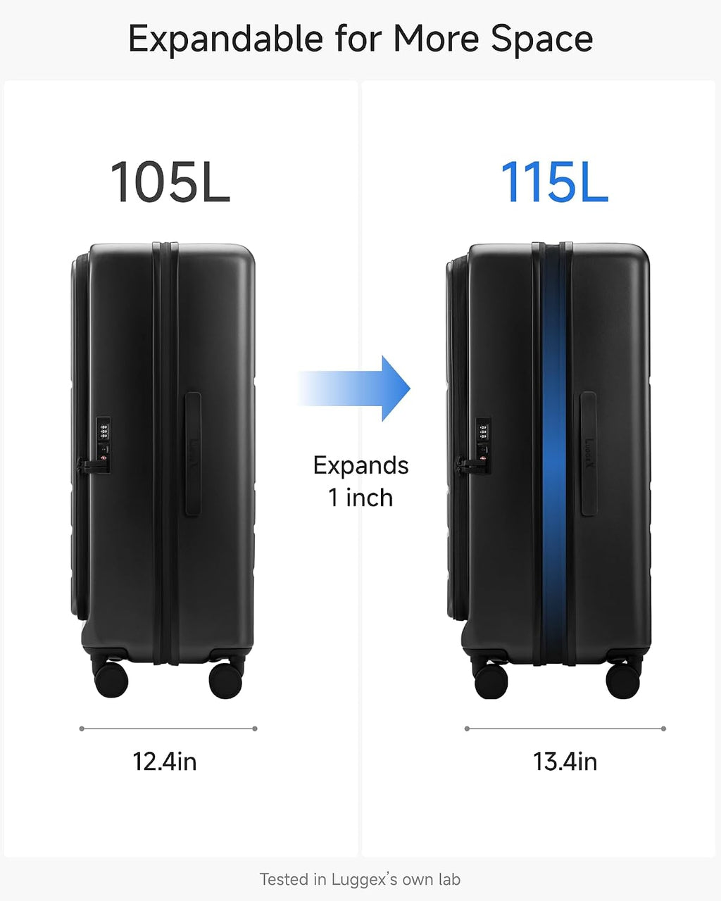LUGGEX Checked Suitcase with Spinner Wheels and Travel Packing Cubes Bundle,FLO5 Top Opening Expandable Polycarbonate Hard Shell Suitcase (FX-Core, Black, 28 Inch)