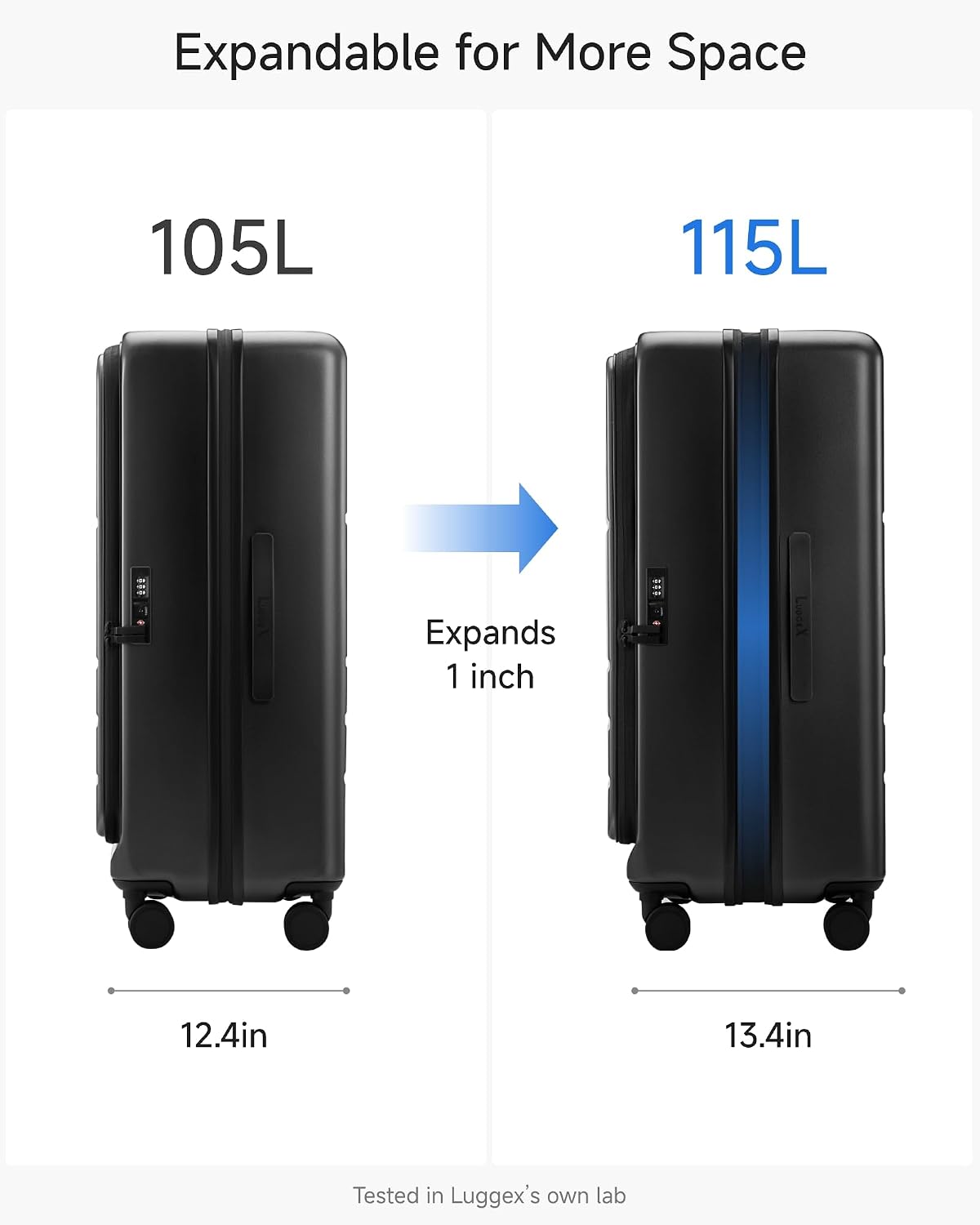 LUGGEX Checked Suitcase with Spinner Wheels and Travel Packing Cubes Bundle,FLO5 Top Opening Expandable Polycarbonate Hard Shell Suitcase (FX-Core, Black, 28 Inch)