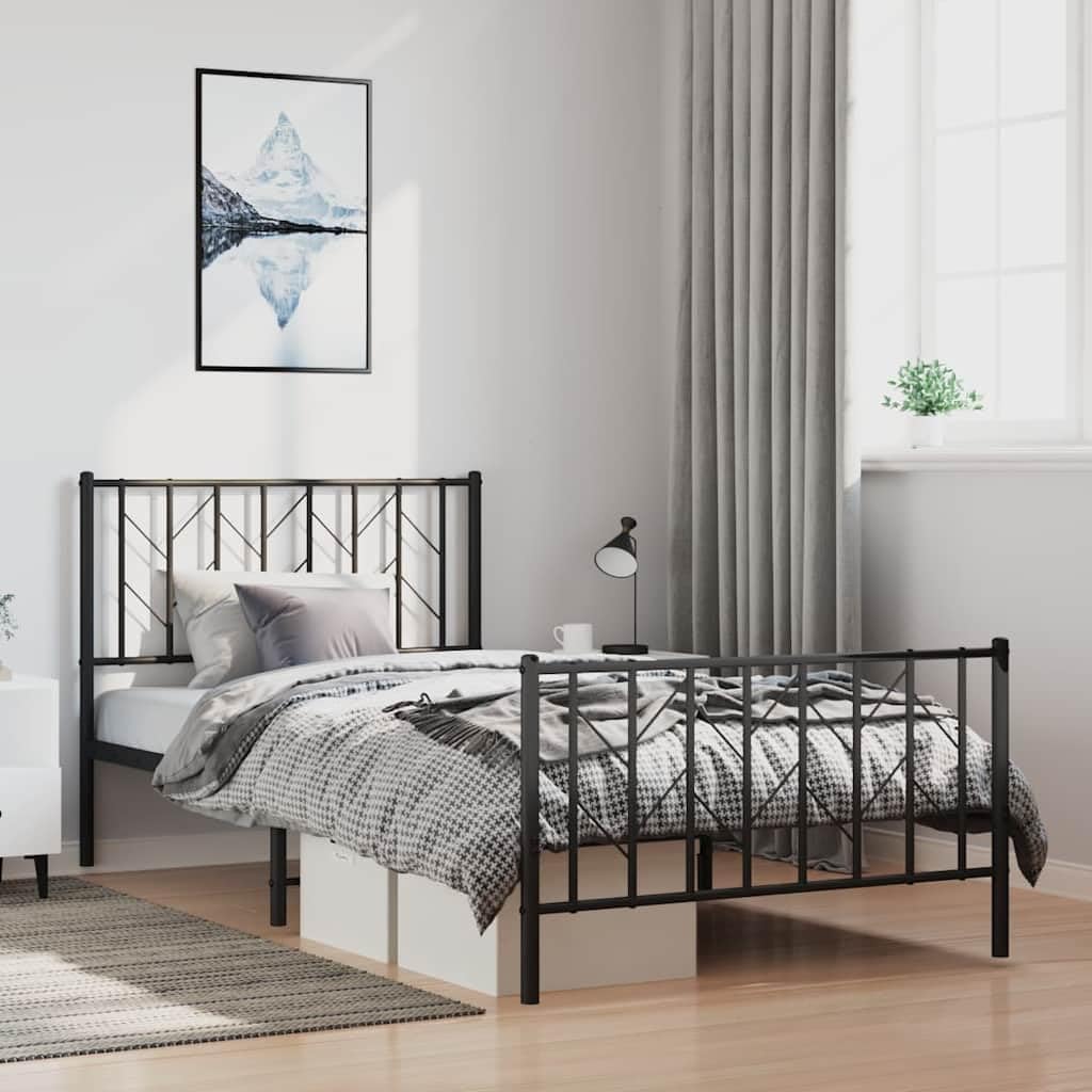 Steel Bed Frame with Footboard Black Queen Size 39.4'x78.7' Sturdy Metal Platform Bed Base with Underbed Storage Space for Bedroom Furniture