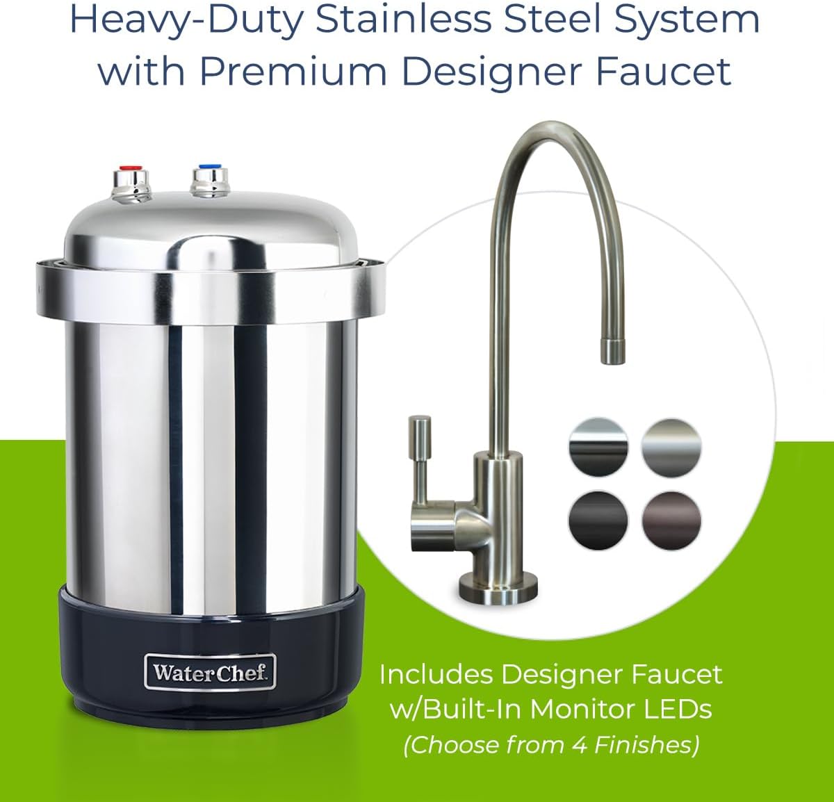 WaterChef U9000 Premium Under-Sink Water Filtration System w/Intelligent Monitor & Designer Series Faucet (Brushed Nickel), NSF/ANSI Certified for 78 Contaminants, 1,000 Gal., Stainless, Made in USA